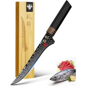 imageravs 7 Inch Fillet Knife for Fish Super Sharp Boning Knife for Meat Cutting in Damascus Steel Professional Japanese Fish Knives with G10 Ergonomic Handle ampamp Bamboo Box Unique Birthday Gifts for Men