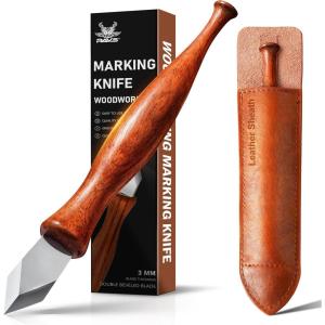 imageravs Double Bevel Striking Marking Knife Woodworking and Leather Sheath Premium Rosewood Handle Scribing Knife with High Carbon Steel Blade for All Sorts of WoodSilver