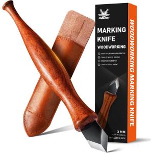 imageravs Double Bevel Striking Marking Knife Woodworking and Leather Sheath Premium Rosewood Handle Scribing Knife with High Carbon Steel Blade for All Sorts of WoodBlack