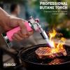 imageRAVS Butane Torch Lighter Refillable Cooking Torch with Safety Lock and Adjustable Flame Creme Brulee Torch for Baking BBQ White Mini Torch for Cooking Gifts for Women Butane Gas Not IncludedPink