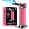 imageRAVS Butane Torch Lighter Refillable Cooking Torch with Safety Lock and Adjustable Flame Creme Brulee Torch for Baking BBQ White Mini Torch for Cooking Gifts for Women Butane Gas Not IncludedPink