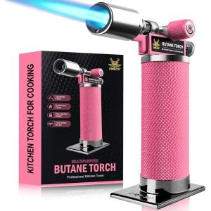 imageRAVS Butane Torch Lighter Refillable Cooking Torch with Safety Lock and Adjustable Flame Creme Brulee Torch for Baking BBQ White Mini Torch for Cooking Gifts for Women Butane Gas Not IncludedPink