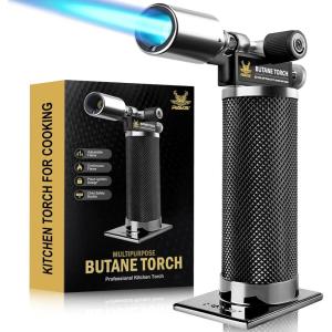 imageRAVS Butane Torch Lighter Refillable Cooking Torch with Safety Lock and Adjustable Flame Creme Brulee Torch for Baking BBQ White Mini Torch for Cooking Gifts for Women Butane Gas Not IncludedBlack