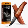 imageRAVS Wood Carving Knife with Leather Sheath High Carbon Steel Blade Whittling Knife with Titanium Coating Sloyd Knife with Ergonomic Rosewood Handle Wood Carving Kit for Beginners to Experts