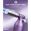 imageRAVS Refillable Double Flame Butane Torch Creme Brulee Torch with Adjustable Flame 20G Large Capacity Culinary Torch for Soldering BBQ Baking DIY Unique Gifts for Women Butane Fuel Not IncludedCrystal Purple