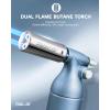 imageRAVS Refillable Double Flame Butane Torch Creme Brulee Torch with Adjustable Flame 20G Large Capacity Culinary Torch for Soldering BBQ Baking DIY Unique Gifts for Women Butane Fuel Not IncludedGlacier Blue
