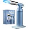imageRAVS Refillable Double Flame Butane Torch Creme Brulee Torch with Adjustable Flame 20G Large Capacity Culinary Torch for Soldering BBQ Baking DIY Unique Gifts for Women Butane Fuel Not IncludedGlacier Blue