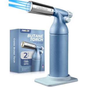 imageRAVS Refillable Double Flame Butane Torch Creme Brulee Torch with Adjustable Flame 20G Large Capacity Culinary Torch for Soldering BBQ Baking DIY Unique Gifts for Women Butane Fuel Not IncludedGlacier Blue