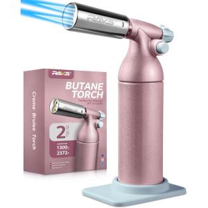 imageRAVS Refillable Double Flame Butane Torch Creme Brulee Torch with Adjustable Flame 20G Large Capacity Culinary Torch for Soldering BBQ Baking DIY Unique Gifts for Women Butane Fuel Not IncludedQuartz Pink