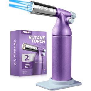 imageRAVS Refillable Double Flame Butane Torch Creme Brulee Torch with Adjustable Flame 20G Large Capacity Culinary Torch for Soldering BBQ Baking DIY Unique Gifts for Women Butane Fuel Not IncludedCrystal Purple