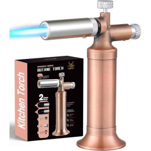 imageRavs Butane Torch Lighter Pure Copper Pink Kitchen Torch with Safety Lock Dual Flame Mode Creme Brulee Torch with Adjustable Flame Blow Torch for Cooking Gifts For Women ampamp Men Butane Not IncludedBlazing Rose