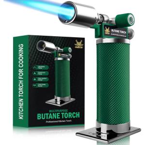 imageRAVS Butane Torch Lighter Kitchen Torch with Adjustable Flame Cooking Torch for Creme Brulee BBQ DIY Christmas Gifts Stocking Stuffers Gifts for Women Brown Butane Gas Not IncludedEmerald Green