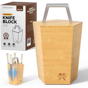 imageRAVS Magnetic Knife Block with Handle 14 x 8 Inch Countertop Magnetic Knife Holder for Kitchen Knife Storage Bamboo Magnetic Knife Stand SpaceSaving Knife Organizer Universal Fit for All Knives