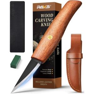 image:imageravs Whittling Knife with High Carbon Steel Blade and Leather Sheath Wood Carving Sloyd Knife with Titanium Coating Wide Bevel Wood Carving Tools with Ergonomic Handle for Beginners amp ProfessionalsStropping Kit
