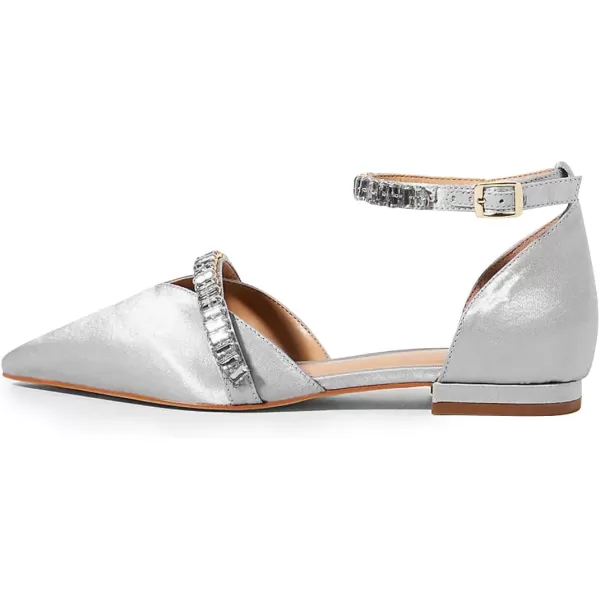 imageFSJ Women Comfortable Low Heel DOrsay Ballet Ankle Strap with Crystal Sandal Office Flats Ladies Pointed Toe Dress Wedding Shoes Size 415 USGrey