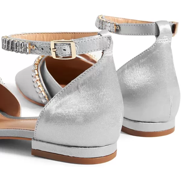 imageFSJ Women Comfortable Low Heel DOrsay Ballet Ankle Strap with Crystal Sandal Office Flats Ladies Pointed Toe Dress Wedding Shoes Size 415 USGrey