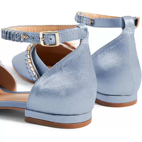 imageFSJ Women Comfortable Low Heel DOrsay Ballet Ankle Strap with Crystal Sandal Office Flats Ladies Pointed Toe Dress Wedding Shoes Size 415 USSky Blue