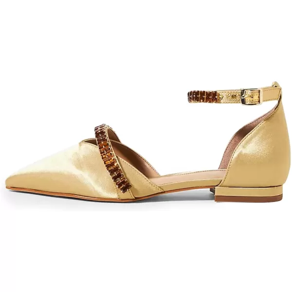 imageFSJ Women Comfortable Low Heel DOrsay Ballet Ankle Strap with Crystal Sandal Office Flats Ladies Pointed Toe Dress Wedding Shoes Size 415 USYellow Gold