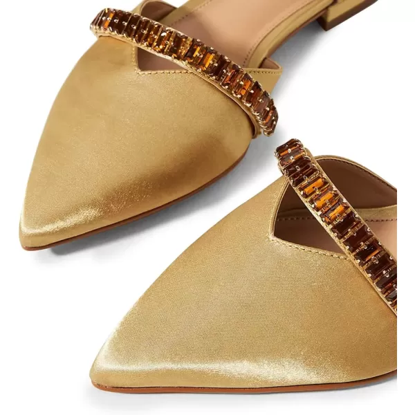 imageFSJ Women Comfortable Low Heel DOrsay Ballet Ankle Strap with Crystal Sandal Office Flats Ladies Pointed Toe Dress Wedding Shoes Size 415 USYellow Gold