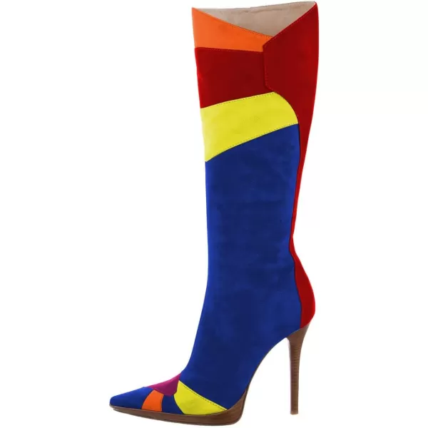 imageFSJ Women Elegant Pointed Toe Stiletto High Heel Over The Knee Boots Stitching Color Pull On Party Dress Shoes Size 415 USBlue Red