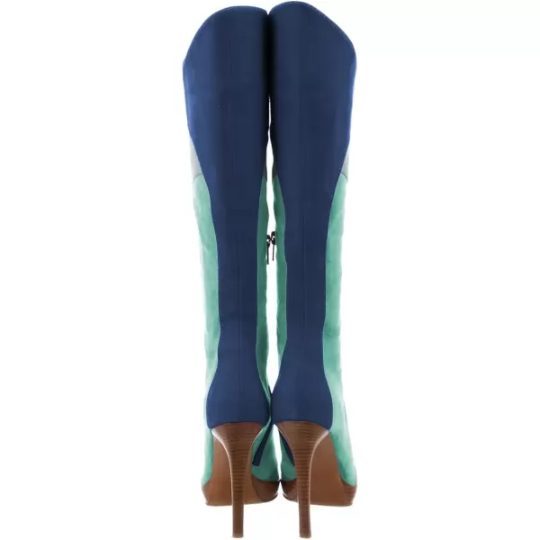 imageFSJ Women Elegant Pointed Toe Stiletto High Heel Over The Knee Boots Stitching Color Pull On Party Dress Shoes Size 415 USGreen Blue