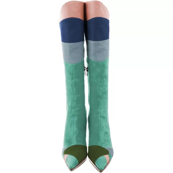 imageFSJ Women Elegant Pointed Toe Stiletto High Heel Over The Knee Boots Stitching Color Pull On Party Dress Shoes Size 415 USGreen Blue
