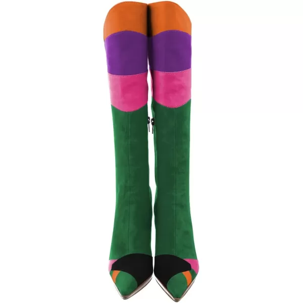 imageFSJ Women Elegant Pointed Toe Stiletto High Heel Over The Knee Boots Stitching Color Pull On Party Dress Shoes Size 415 USGreen Purple