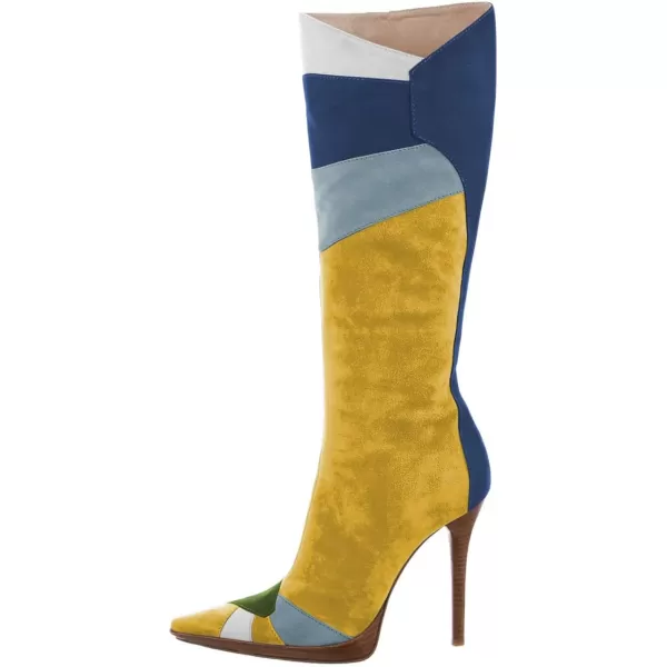imageFSJ Women Elegant Pointed Toe Stiletto High Heel Over The Knee Boots Stitching Color Pull On Party Dress Shoes Size 415 USYellow Blue
