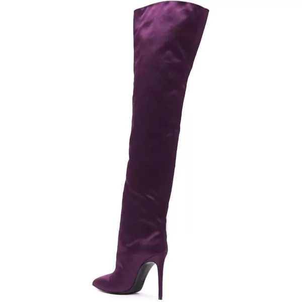 imageFSJ Women Fashion Over the Knee Boots Pointed Toe Sexy Stiletto High Heels Thigh High Elasticity Stretchy Pull on Comfortable Warm Winter Shoes Size 415 USDark Purple