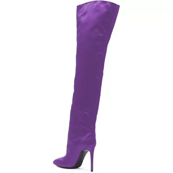 imageFSJ Women Fashion Over the Knee Boots Pointed Toe Sexy Stiletto High Heels Thigh High Elasticity Stretchy Pull on Comfortable Warm Winter Shoes Size 415 USPurple