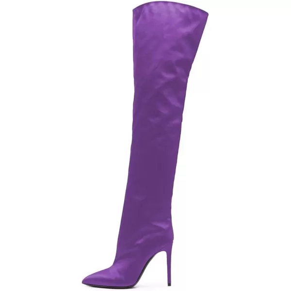 imageFSJ Women Fashion Over the Knee Boots Pointed Toe Sexy Stiletto High Heels Thigh High Elasticity Stretchy Pull on Comfortable Warm Winter Shoes Size 415 USPurple