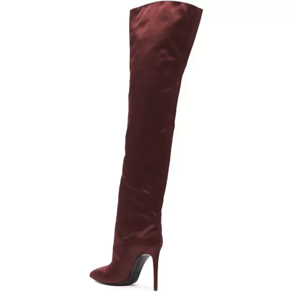 imageFSJ Women Fashion Over the Knee Boots Pointed Toe Sexy Stiletto High Heels Thigh High Elasticity Stretchy Pull on Comfortable Warm Winter Shoes Size 415 USMaroon