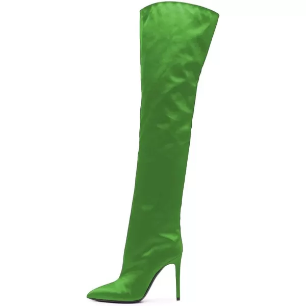imageFSJ Women Fashion Over the Knee Boots Pointed Toe Sexy Stiletto High Heels Thigh High Elasticity Stretchy Pull on Comfortable Warm Winter Shoes Size 415 USGreen