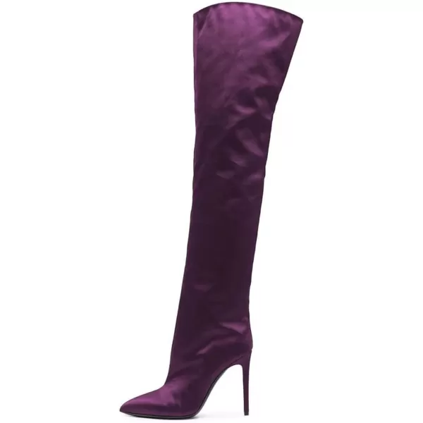 imageFSJ Women Fashion Over the Knee Boots Pointed Toe Sexy Stiletto High Heels Thigh High Elasticity Stretchy Pull on Comfortable Warm Winter Shoes Size 415 USDark Purple