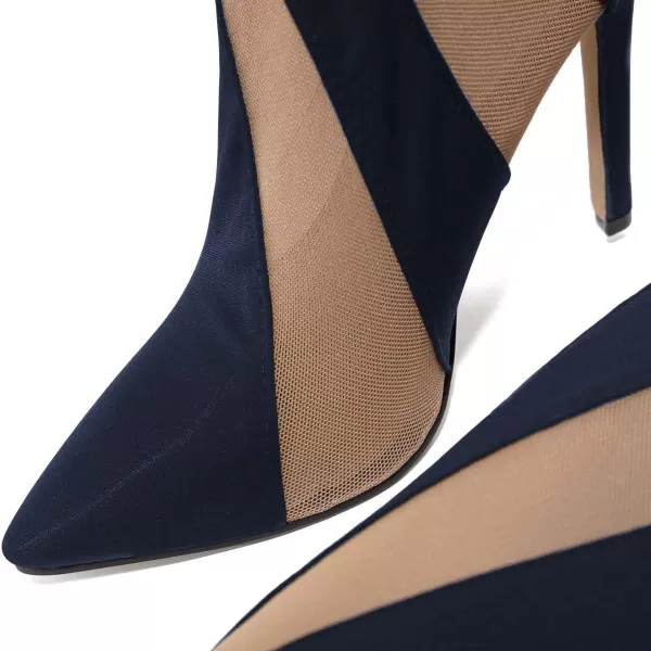 imageFSJ Women Sexy Pointed Toe Thigh High Boots Ladies Elastic Mesh Multicolor Over the Knee Boots Stretch Stiletto High Heel Long Nightclub Party Dress Shoes Size 416 USNavy Blue and Brown
