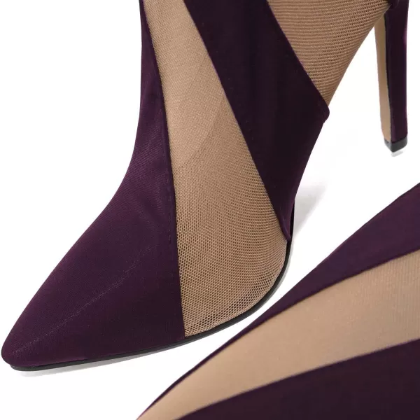 imageFSJ Women Sexy Pointed Toe Thigh High Boots Ladies Elastic Mesh Multicolor Over the Knee Boots Stretch Stiletto High Heel Long Nightclub Party Dress Shoes Size 416 USPurple and Brown