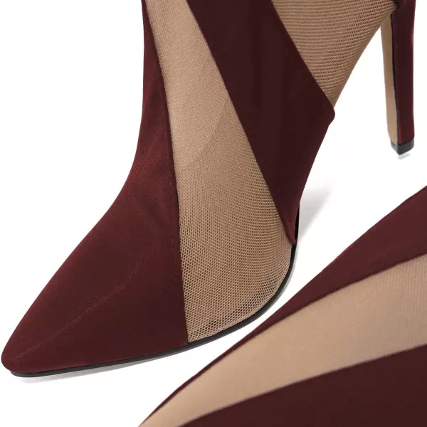 imageFSJ Women Sexy Pointed Toe Thigh High Boots Ladies Elastic Mesh Multicolor Over the Knee Boots Stretch Stiletto High Heel Long Nightclub Party Dress Shoes Size 416 USDark Red and Brown
