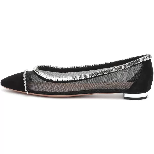 imageFSJ Women Stylish Rhinestone Ballet Flats Sexy Mesh Cute Almond Toe Comfort Slip On Evening Prom Party Dress Shoes Size 415 USBlack