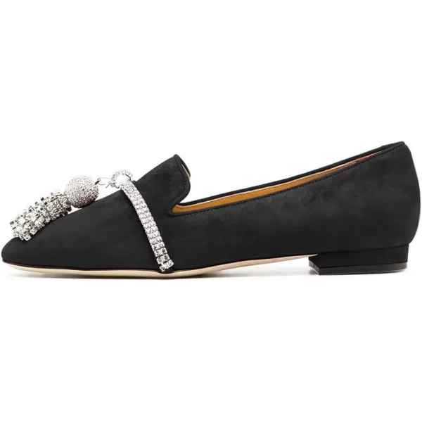 imageFSJ Women Trendy Round Toe Loafers Fringed Rhinestones Decor Flats Comfort Walking Ballet Shoes Size 415 USBlack