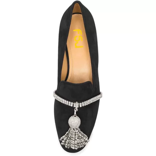 imageFSJ Women Trendy Round Toe Loafers Fringed Rhinestones Decor Flats Comfort Walking Ballet Shoes Size 415 USBlack