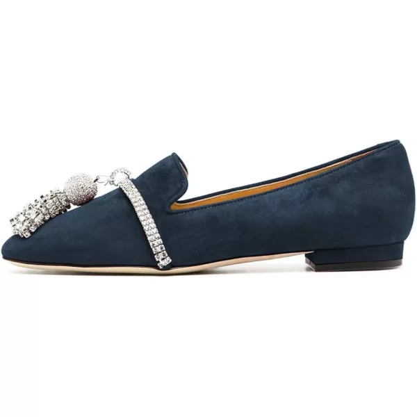 imageFSJ Women Trendy Round Toe Loafers Fringed Rhinestones Decor Flats Comfort Walking Ballet Shoes Size 415 USBlue