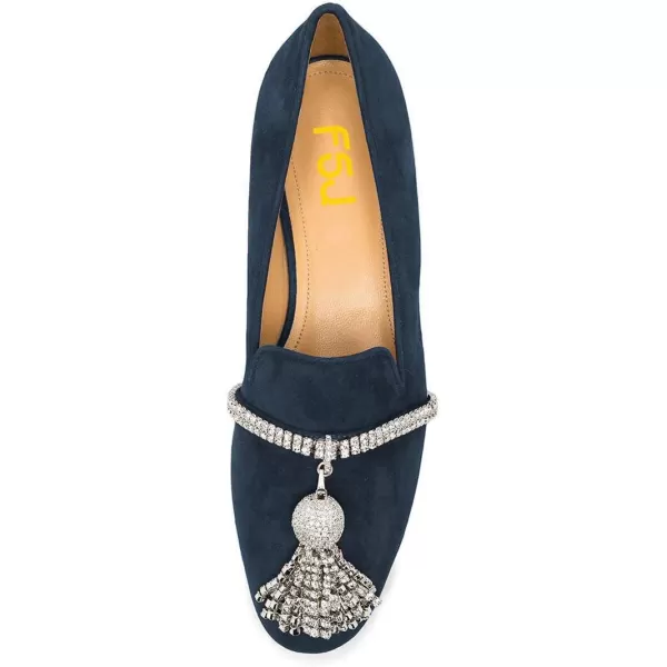imageFSJ Women Trendy Round Toe Loafers Fringed Rhinestones Decor Flats Comfort Walking Ballet Shoes Size 415 USBlue