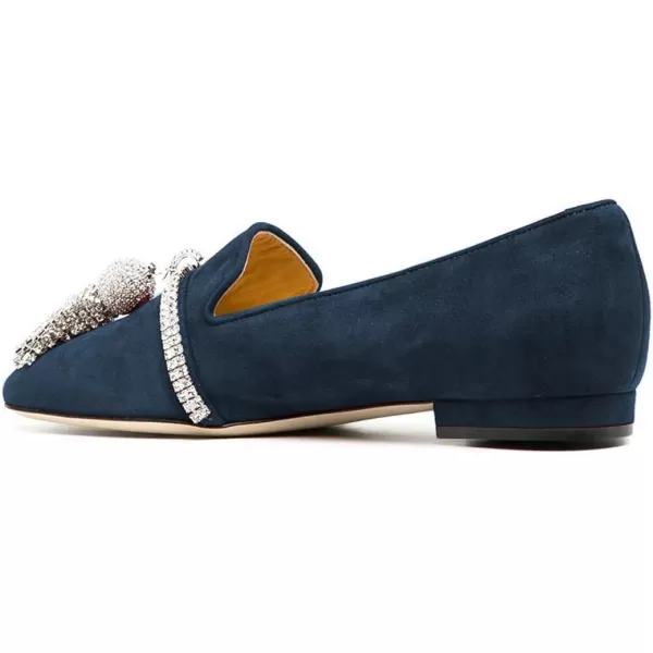 imageFSJ Women Trendy Round Toe Loafers Fringed Rhinestones Decor Flats Comfort Walking Ballet Shoes Size 415 USBlue