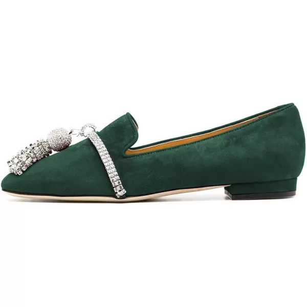 imageFSJ Women Trendy Round Toe Loafers Fringed Rhinestones Decor Flats Comfort Walking Ballet Shoes Size 415 USGreen