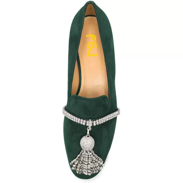 imageFSJ Women Trendy Round Toe Loafers Fringed Rhinestones Decor Flats Comfort Walking Ballet Shoes Size 415 USGreen