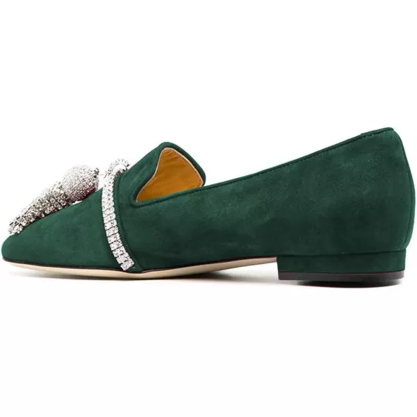 imageFSJ Women Trendy Round Toe Loafers Fringed Rhinestones Decor Flats Comfort Walking Ballet Shoes Size 415 USGreen