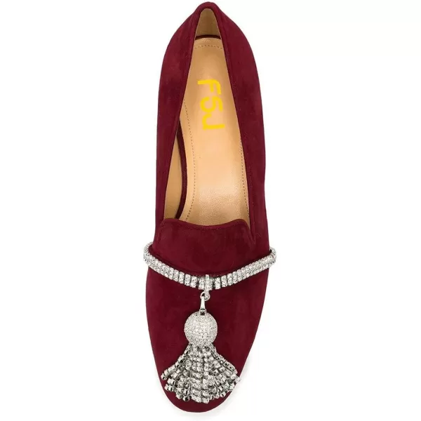 imageFSJ Women Trendy Round Toe Loafers Fringed Rhinestones Decor Flats Comfort Walking Ballet Shoes Size 415 USRed