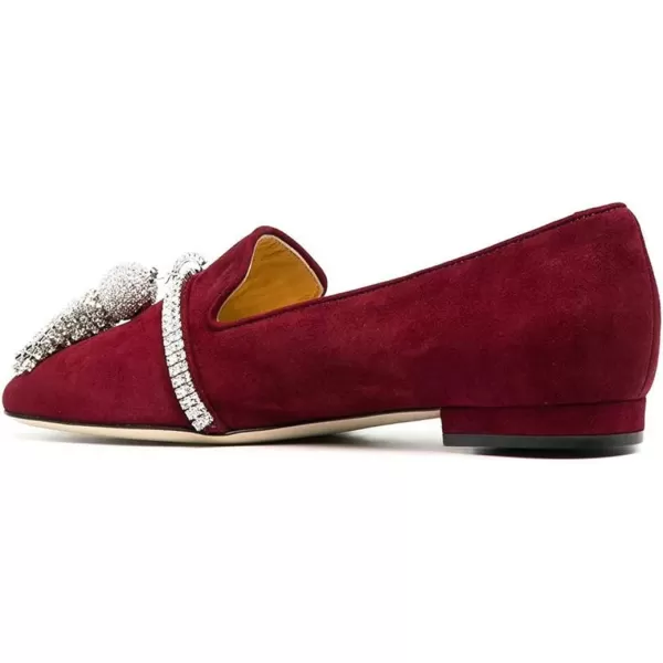 imageFSJ Women Trendy Round Toe Loafers Fringed Rhinestones Decor Flats Comfort Walking Ballet Shoes Size 415 USRed