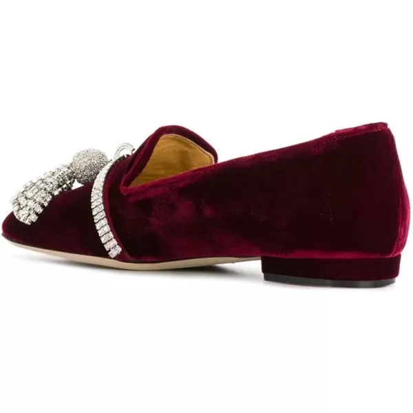 imageFSJ Women Trendy Round Toe Loafers Fringed Rhinestones Decor Flats Comfort Walking Ballet Shoes Size 415 USWine Red