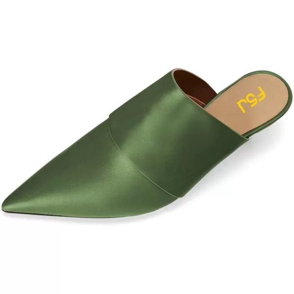 imageFSJ Women Vintage Slip on Pumps Mules Slide Slipper Pointed Closed Toe Kitten Low Heel Sandals Ladies Girls Evening Party Classic Dress Shoes Size 415 USGreen